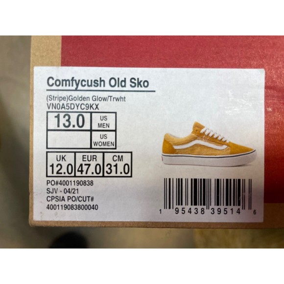 Vans Comfycush Old Skool Stripe Golden Glow White Size US 13 Men New VN0A5DYC9KX